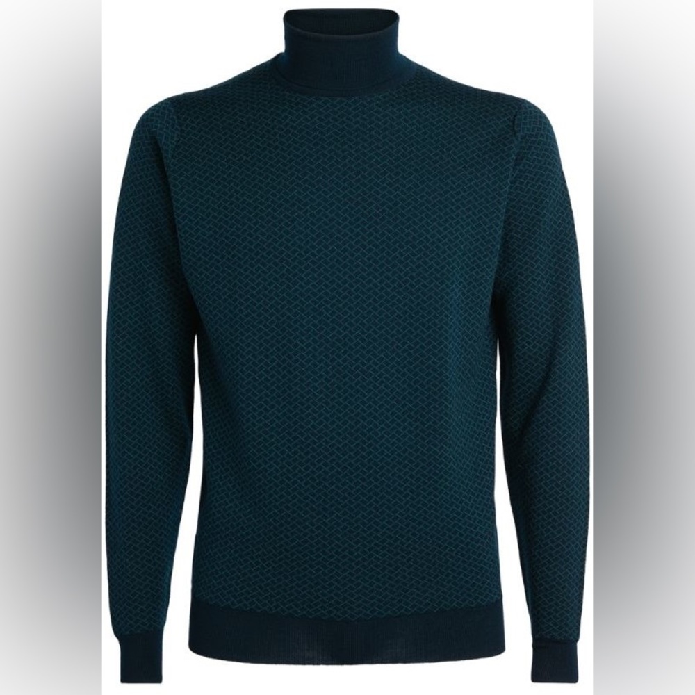 John Smedley Pullover Jacquard Roll-Neck Orion Green - M
